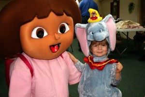 Dora with little girl dressed as Dumbo